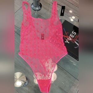 NWT- Playboy hot pink logo bunny thong bodysuit